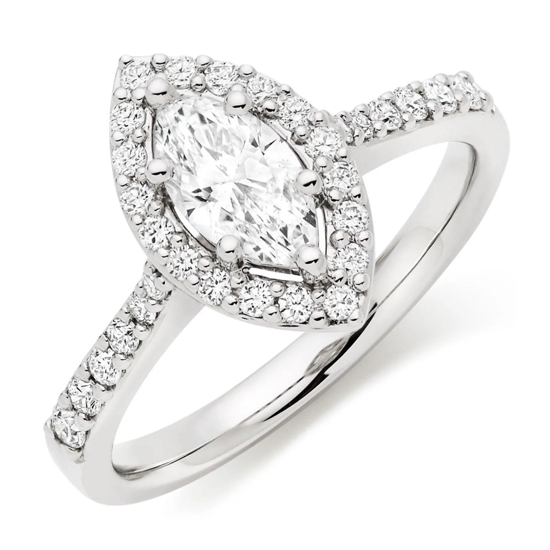Beaverbrooks Platinum Diamond Marquise Cut Halo Ring