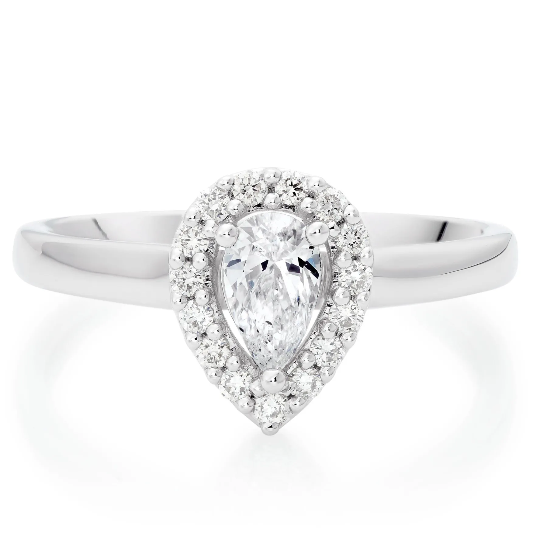Beaverbrooks Platinum Diamond Pear Shaped Halo Ring
