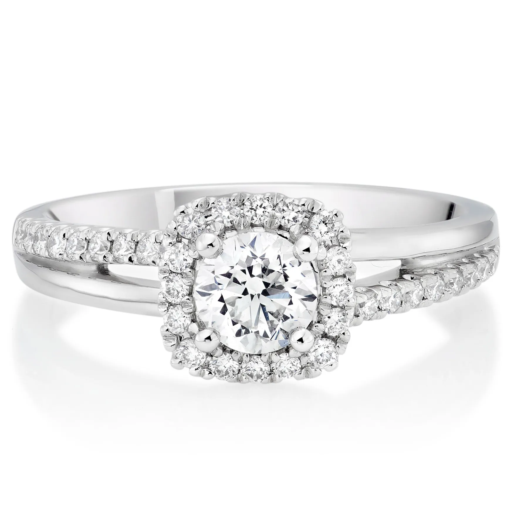 Beaverbrooks Platinum Diamond Cushion Cut Halo Ring