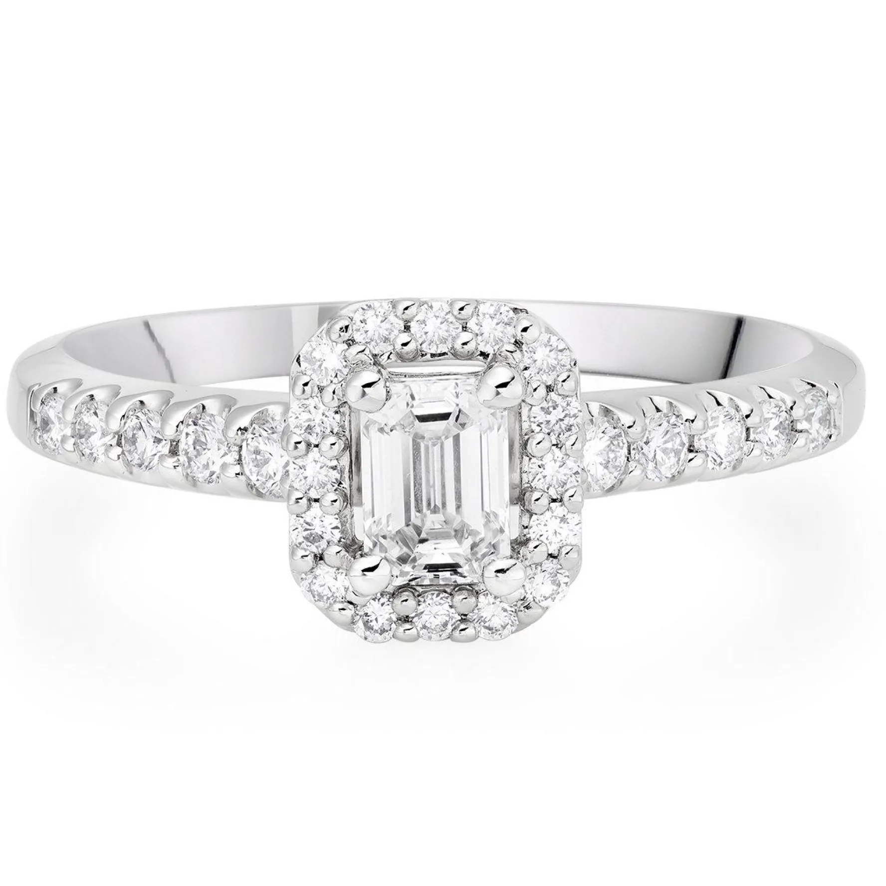 Beaverbrooks Platinum Diamond Emerald Cut Halo Ring