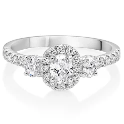 Beaverbrooks Platinum Diamond Oval Cut Halo Three Stone Ring