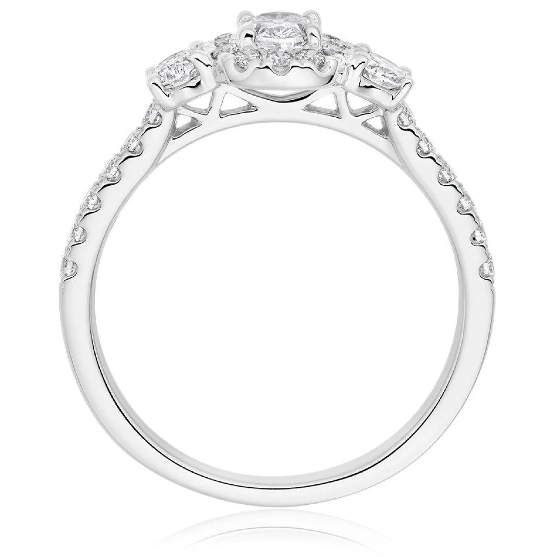 Beaverbrooks Platinum Diamond Oval Cut Halo Three Stone Ring