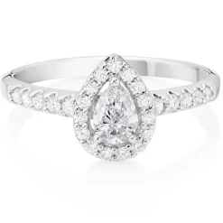 Beaverbrooks Platinum Diamond Pear Shaped Halo Ring