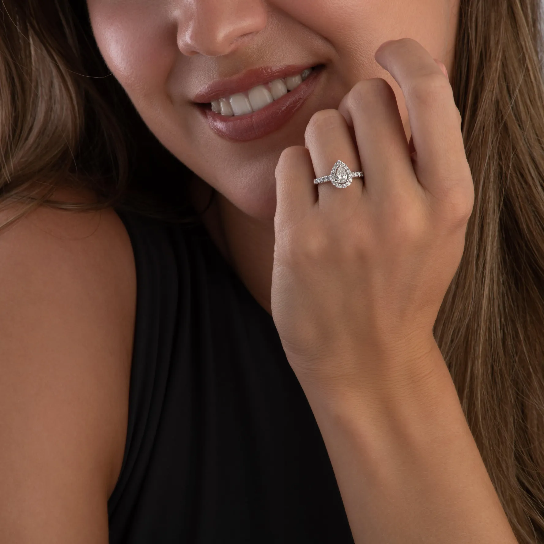 Beaverbrooks Platinum Diamond Pear Shaped Halo Ring