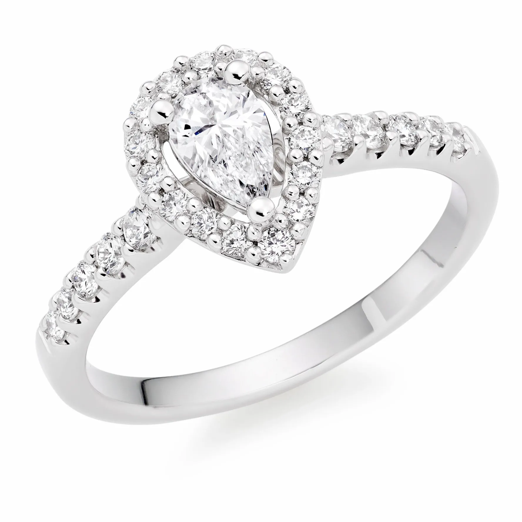 Beaverbrooks Platinum Diamond Pear Shaped Halo Ring