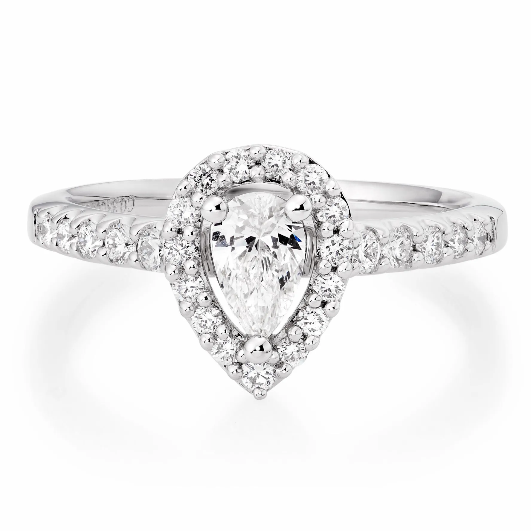 Beaverbrooks Platinum Diamond Pear Shaped Halo Ring