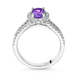 Beaverbrooks Platinum Diamond Amethyst Halo Engagement Ring