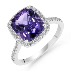Beaverbrooks Platinum Diamond Amethyst Ring