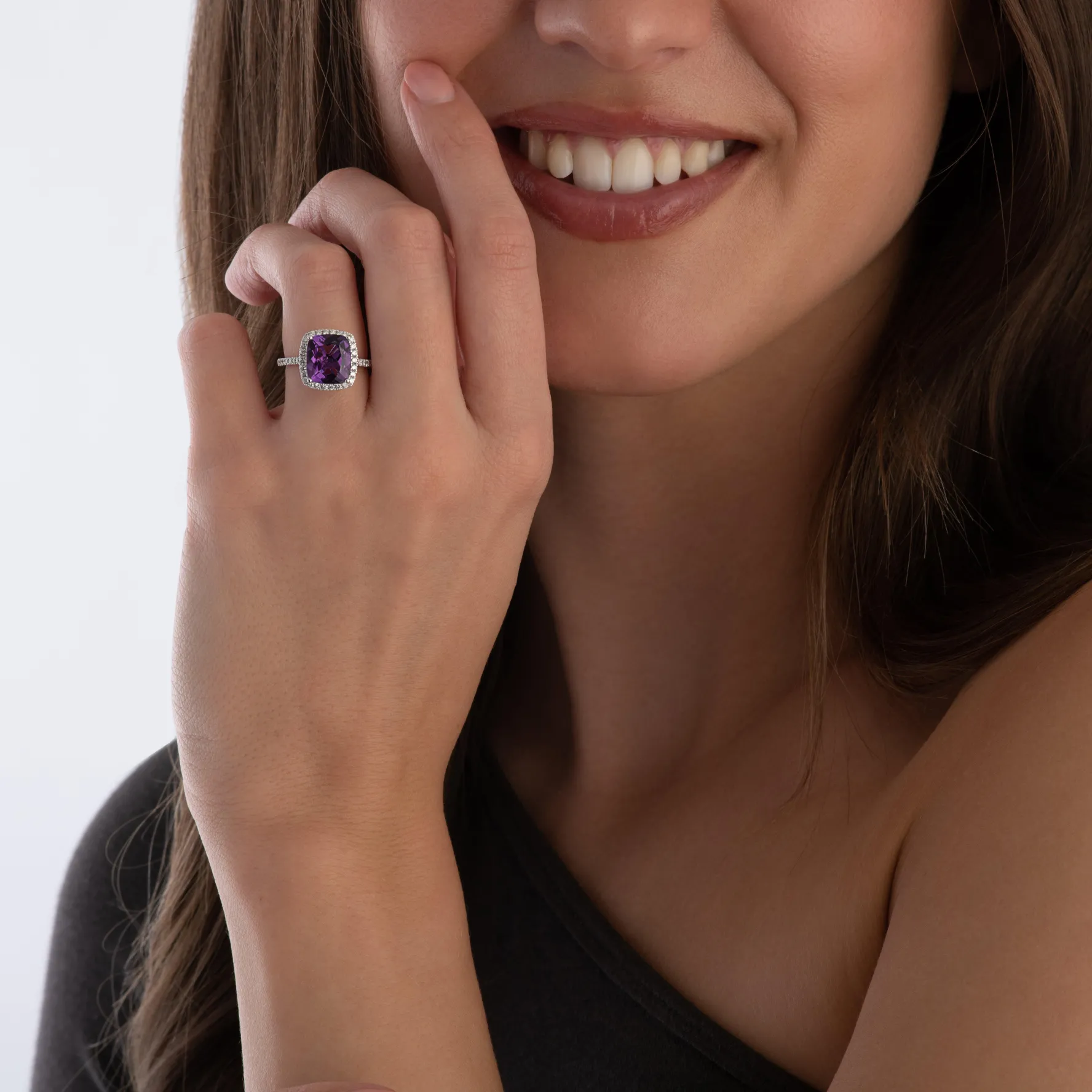 Beaverbrooks Platinum Diamond Amethyst Ring