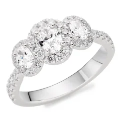 Beaverbrooks Platinum Diamond Three Stone Halo Ring