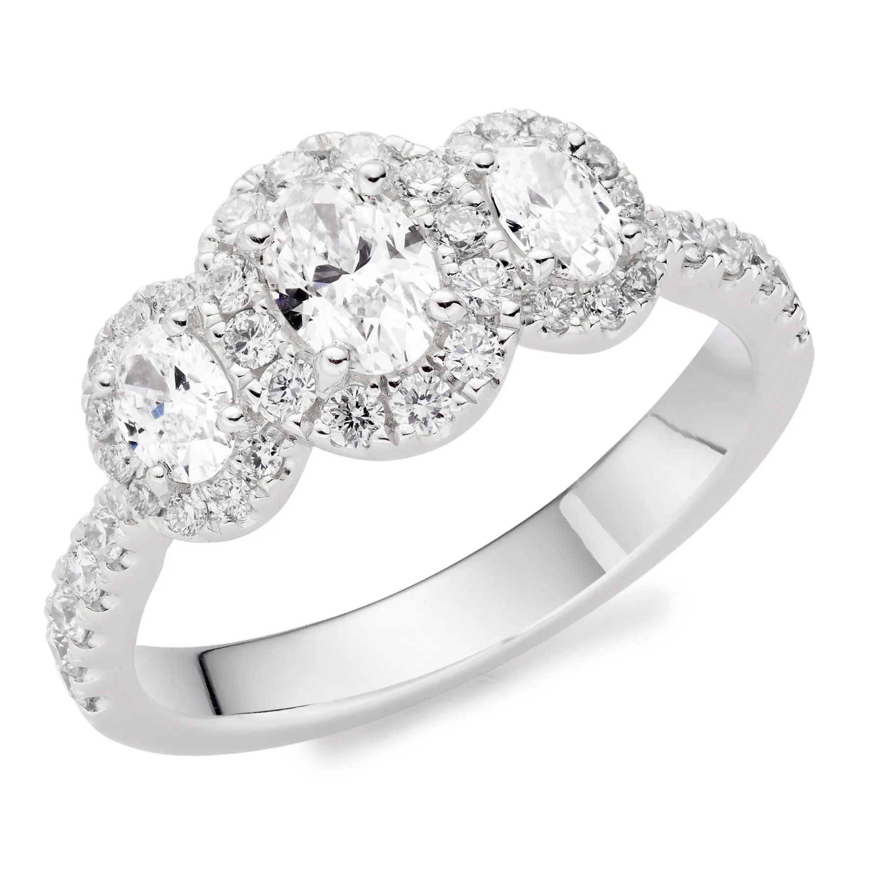 Beaverbrooks Platinum Diamond Three Stone Halo Ring