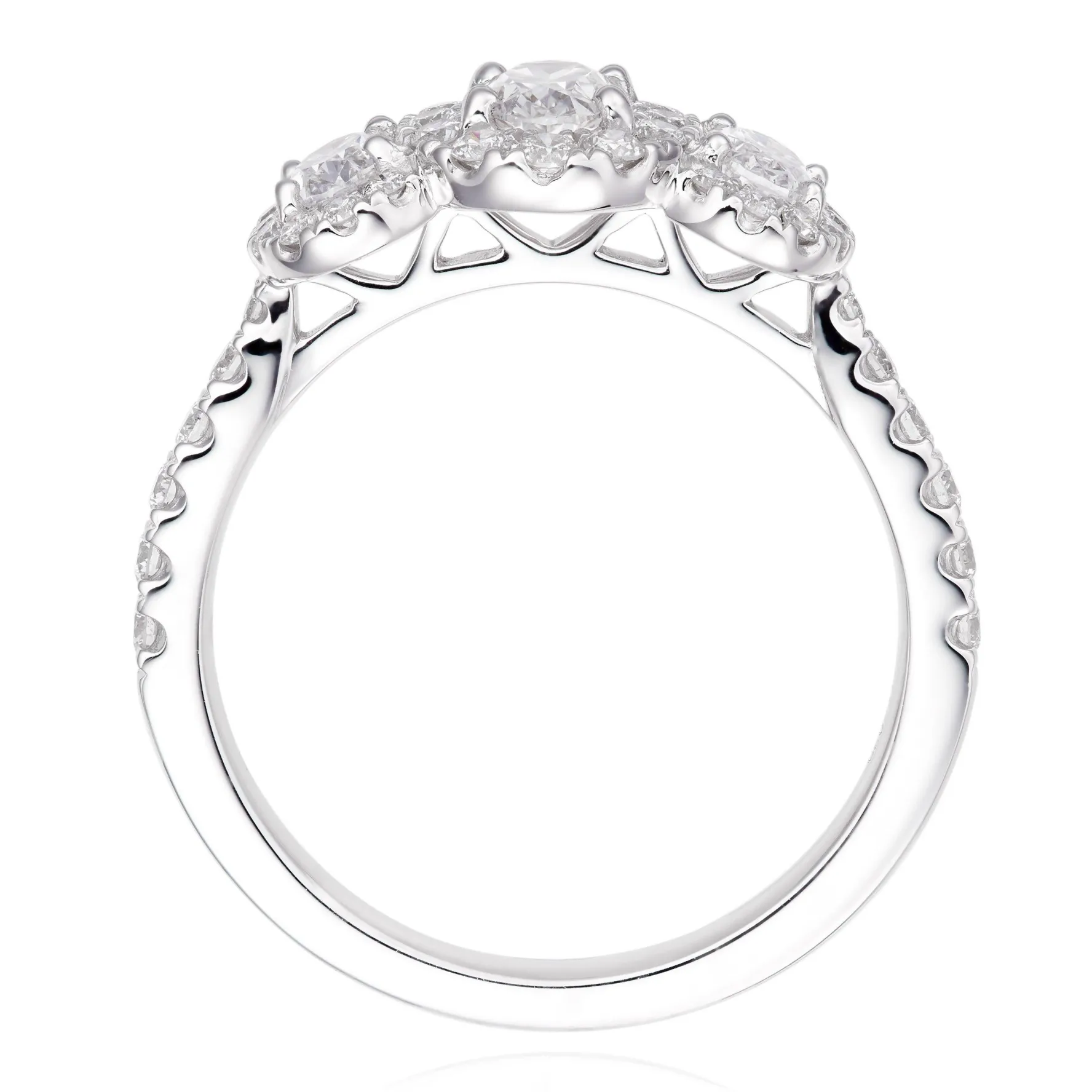 Beaverbrooks Platinum Diamond Three Stone Halo Ring
