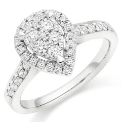Beaverbrooks Platinum Diamond Pear Shaped Cluster Halo Ring