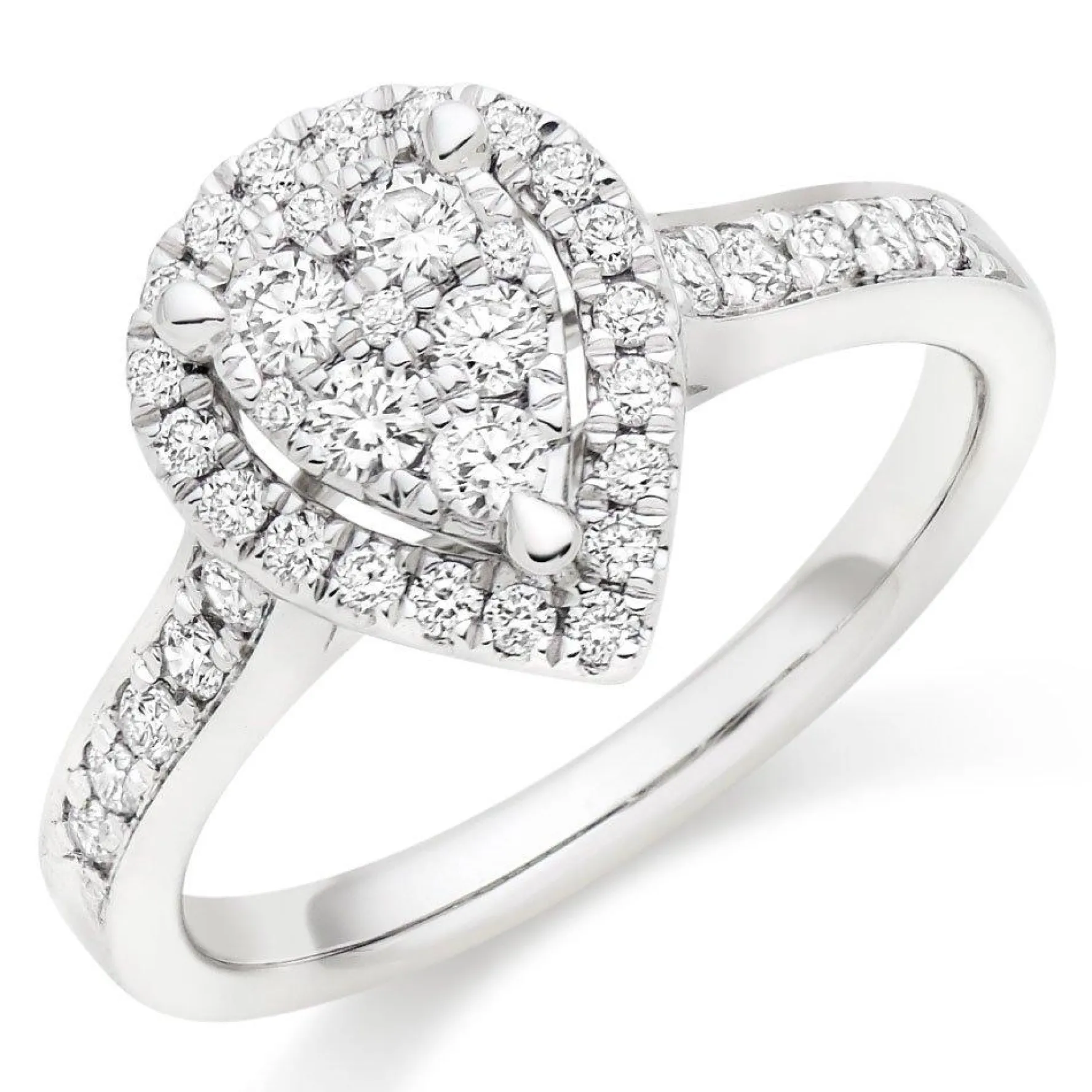 Beaverbrooks Platinum Diamond Pear Shaped Cluster Halo Ring