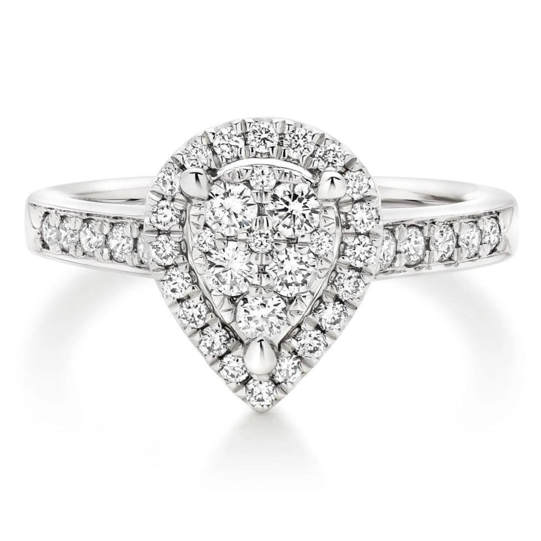 Beaverbrooks Platinum Diamond Pear Shaped Cluster Halo Ring