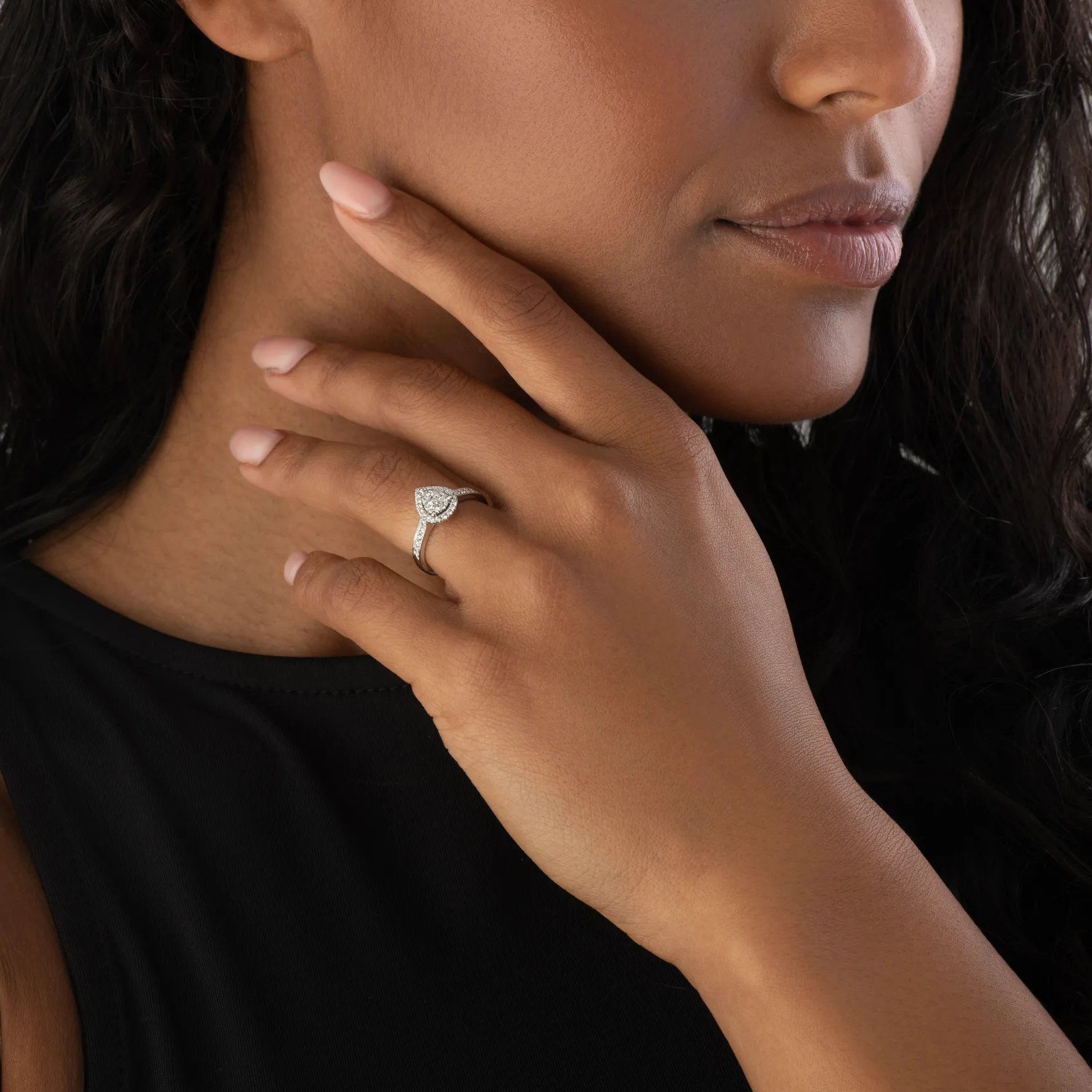 Beaverbrooks Platinum Diamond Pear Shaped Cluster Halo Ring