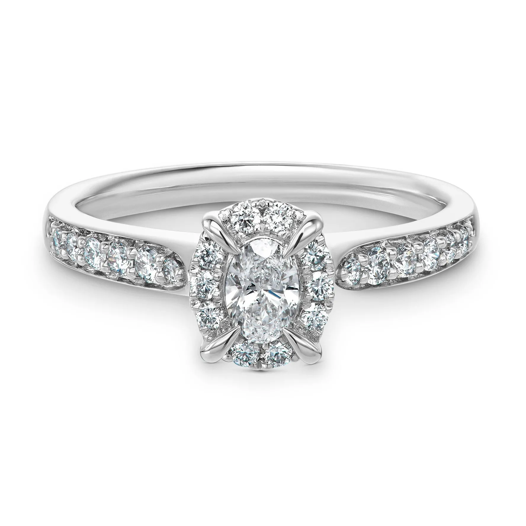 Beaverbrooks Platinum Diamond Oval Shaped Halo Engagement Ring
