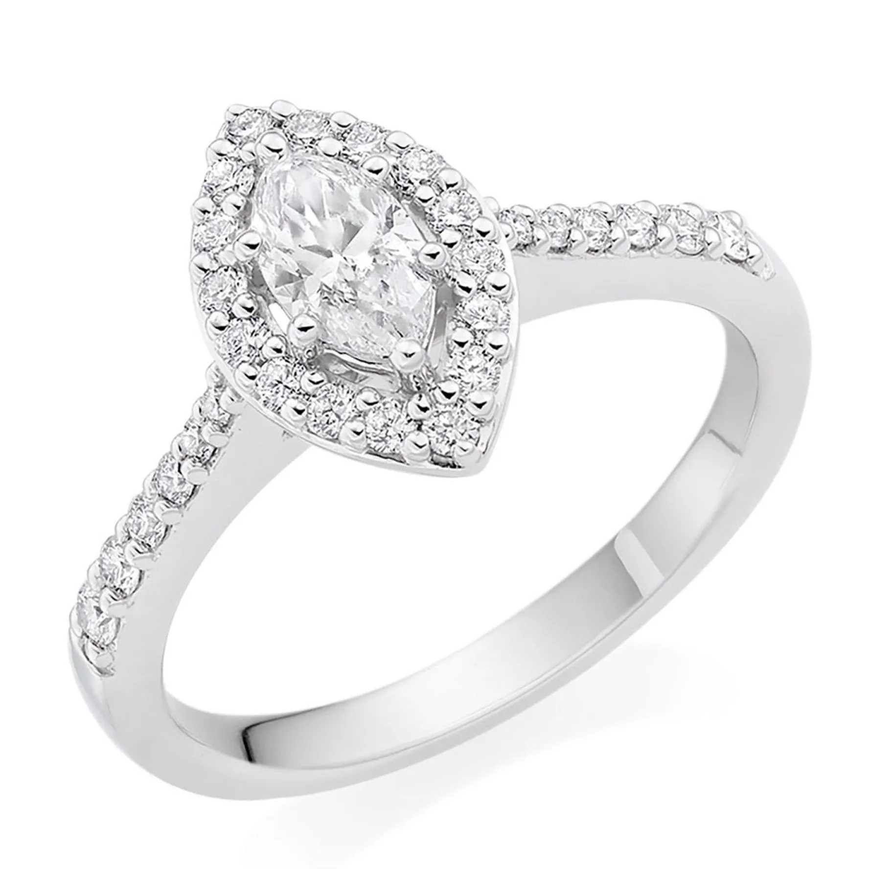 Beaverbrooks Platinum Diamond Marquise Cut Halo Ring