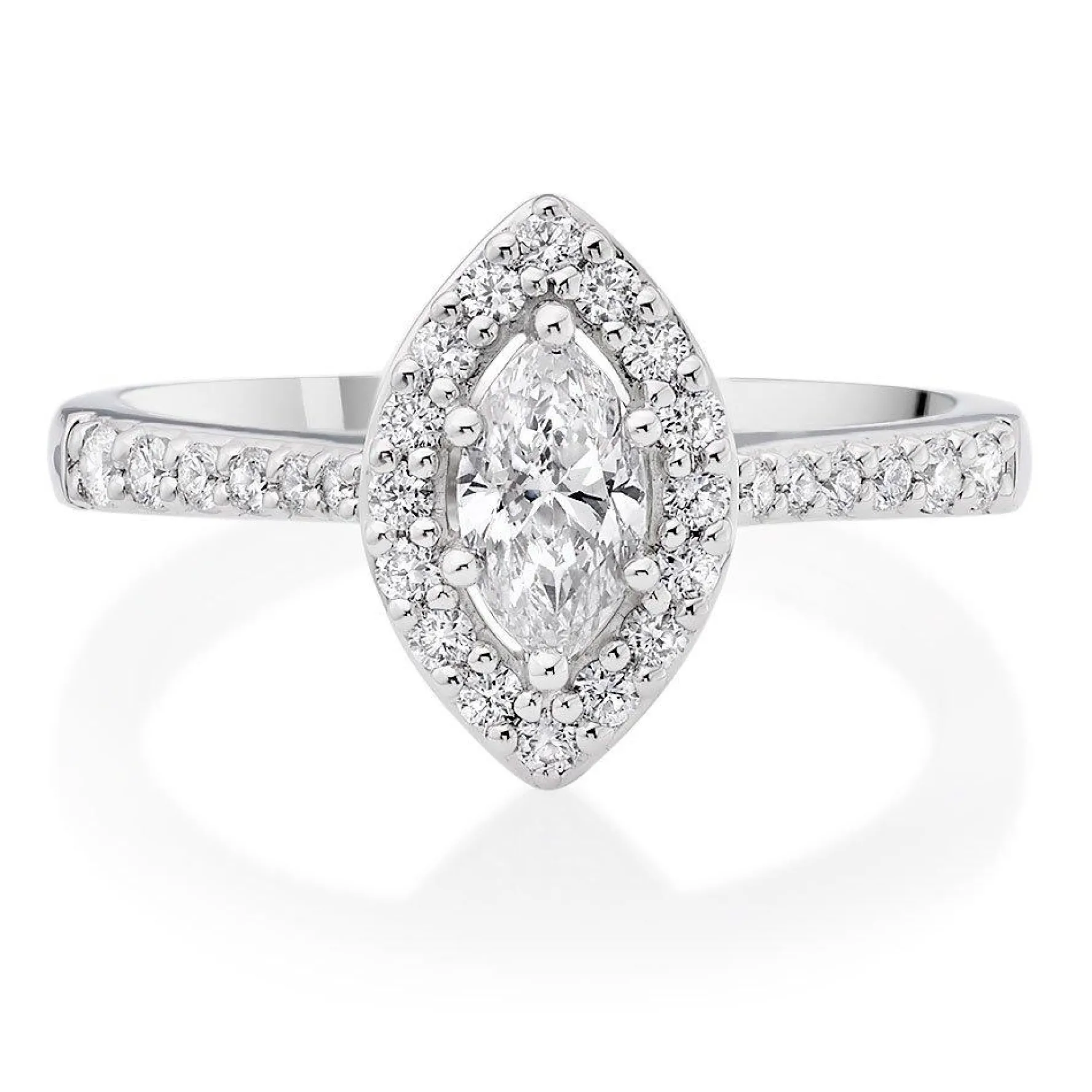 Beaverbrooks Platinum Diamond Marquise Cut Halo Ring