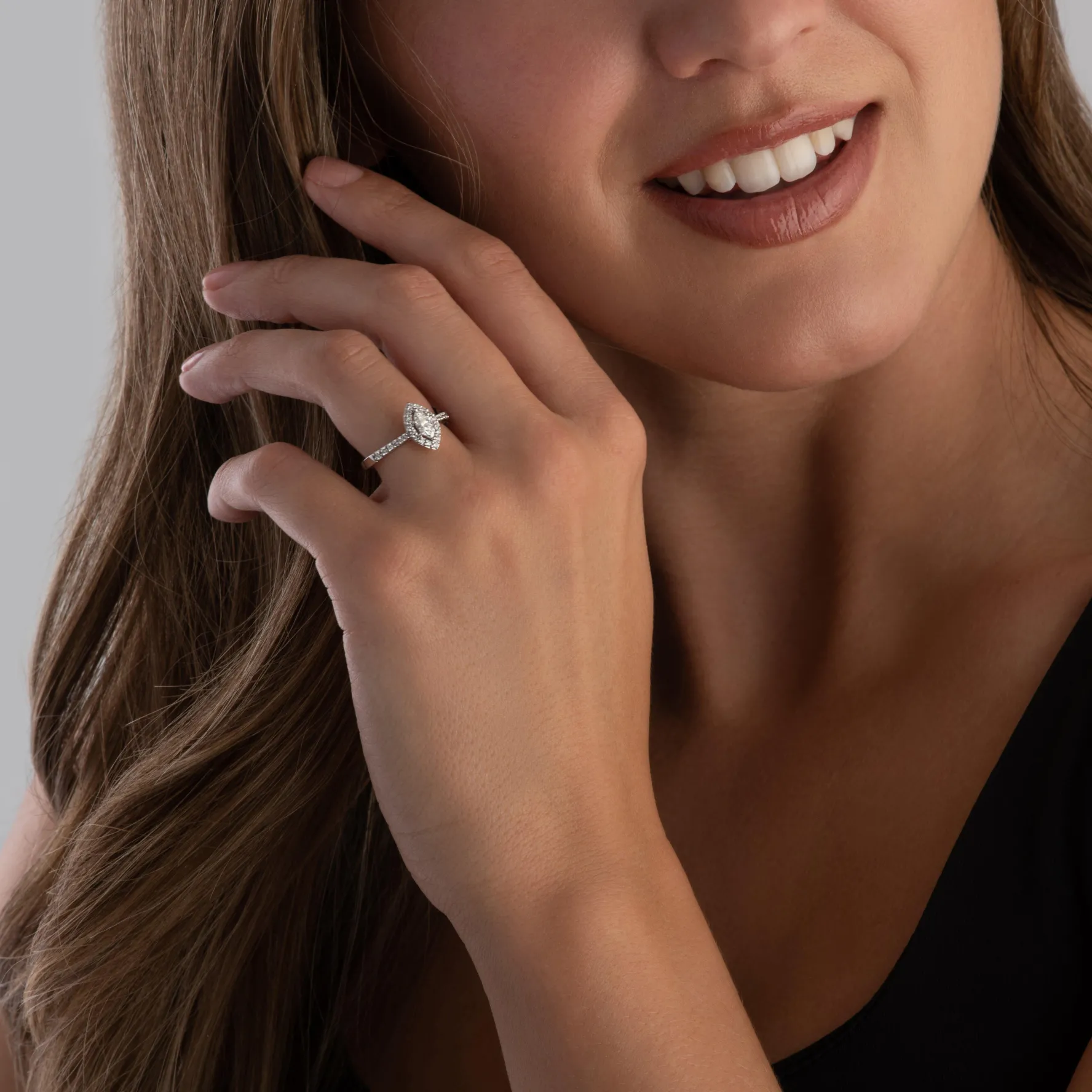 Beaverbrooks Platinum Diamond Marquise Cut Halo Ring