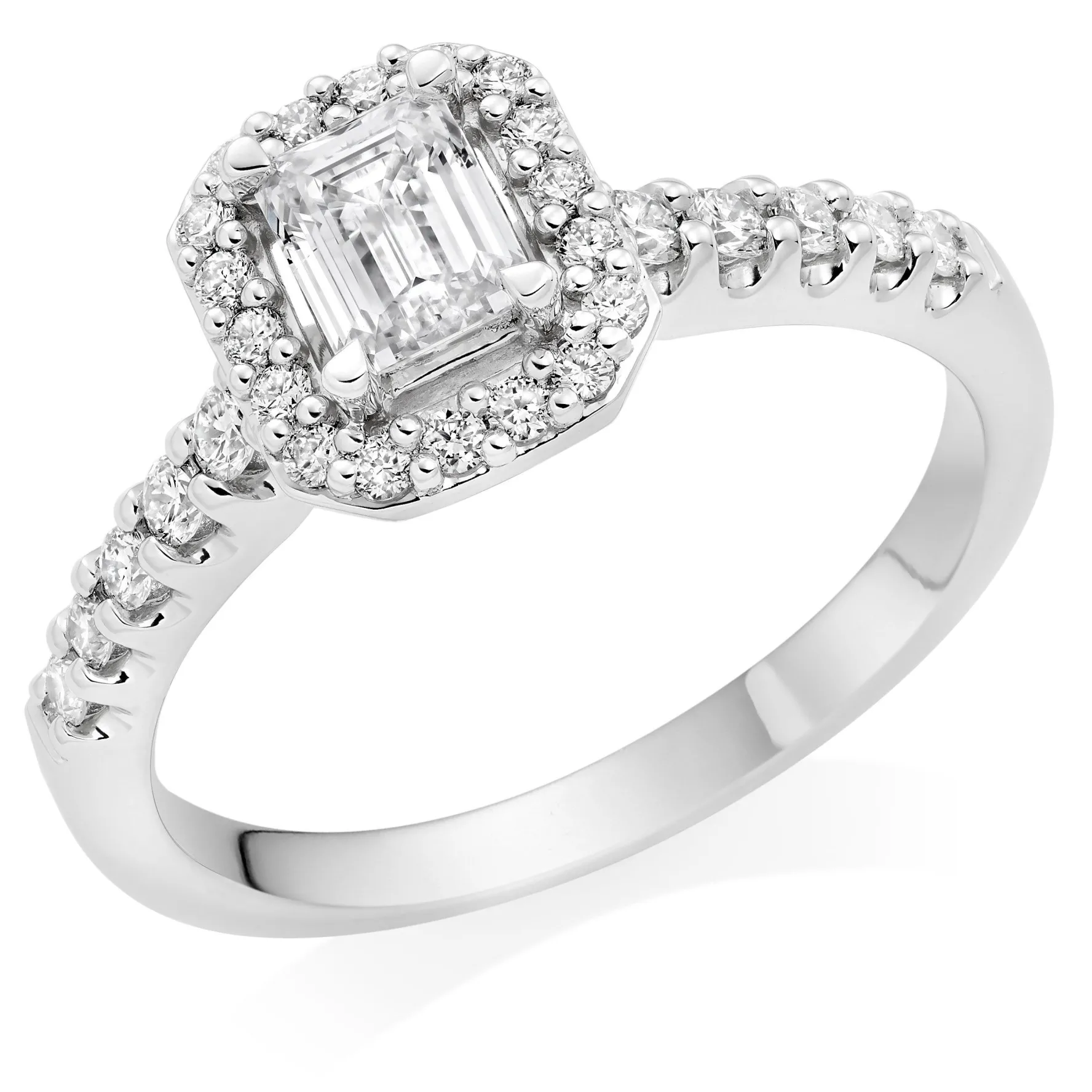Beaverbrooks Platinum Emerald Cut Halo Diamond Ring