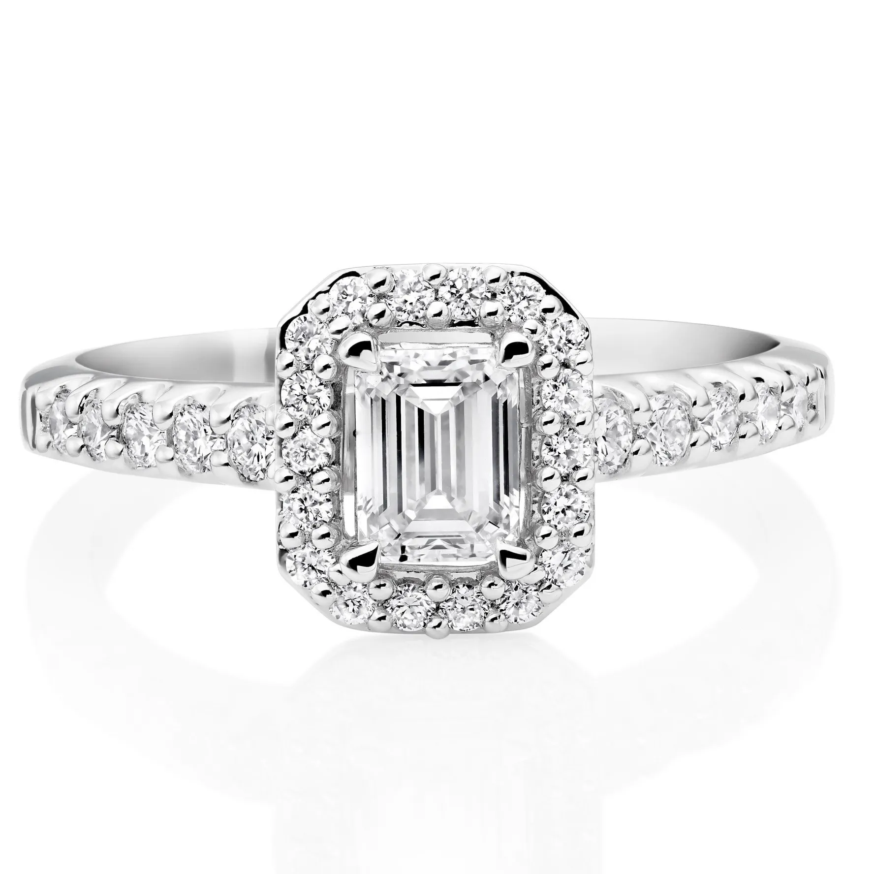 Beaverbrooks Platinum Emerald Cut Halo Diamond Ring