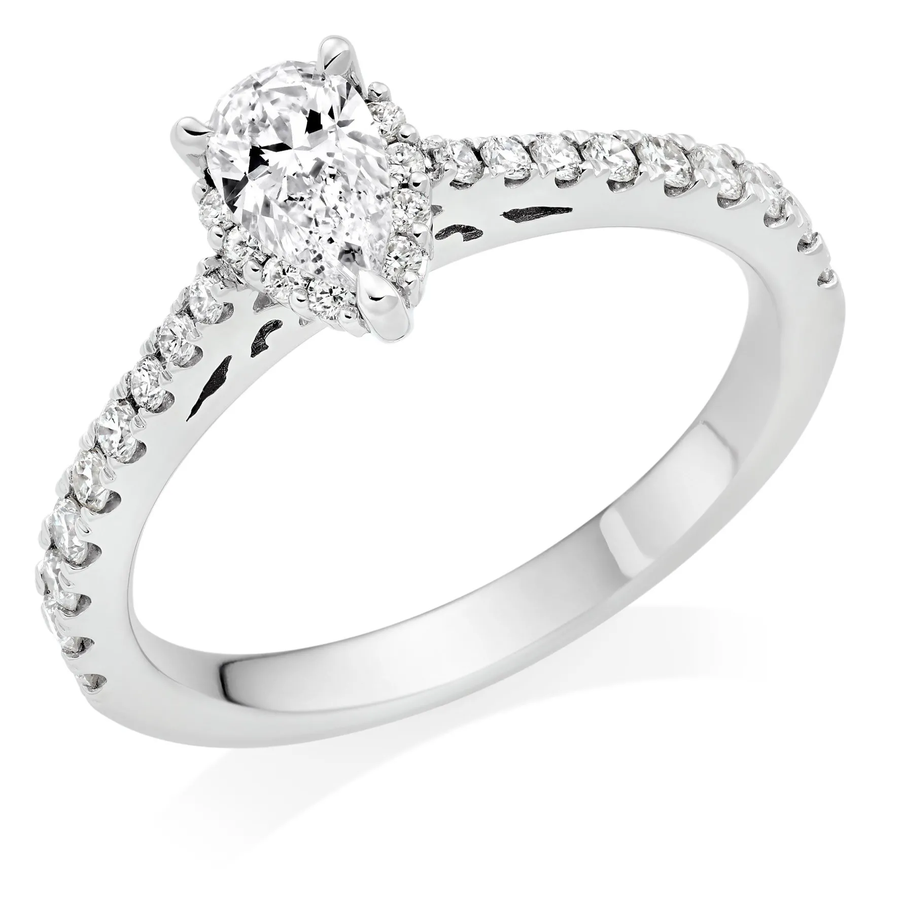 Beaverbrooks Platinum Pear Shaped Diamond Halo Ring