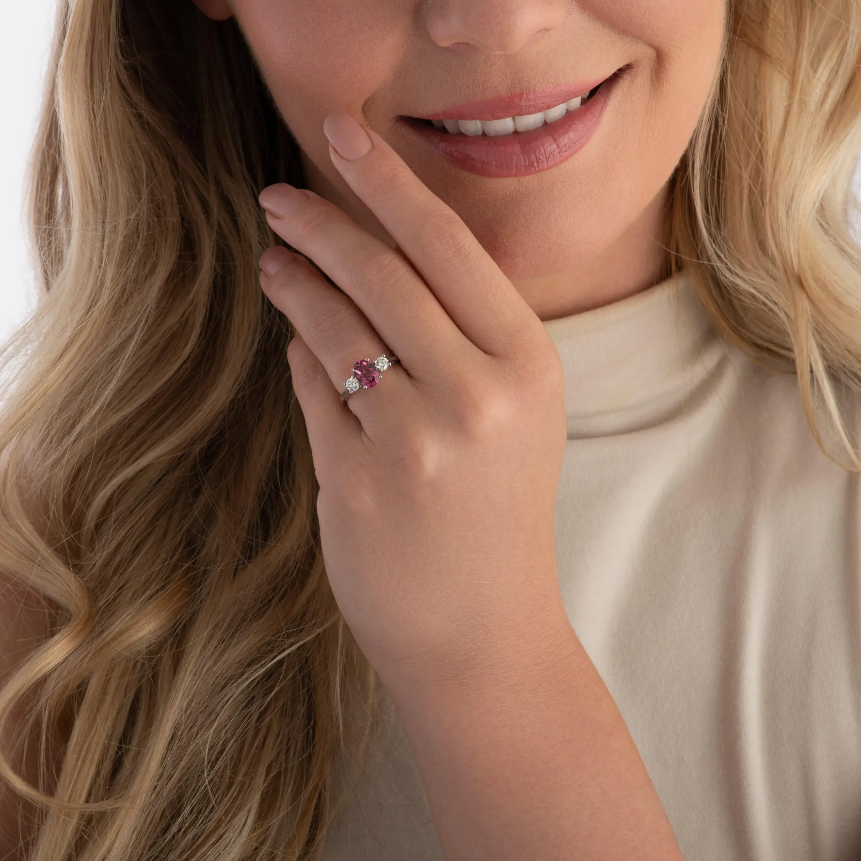 Beaverbrooks Platinum Pink Tourmaline Diamond Engagement Ring
