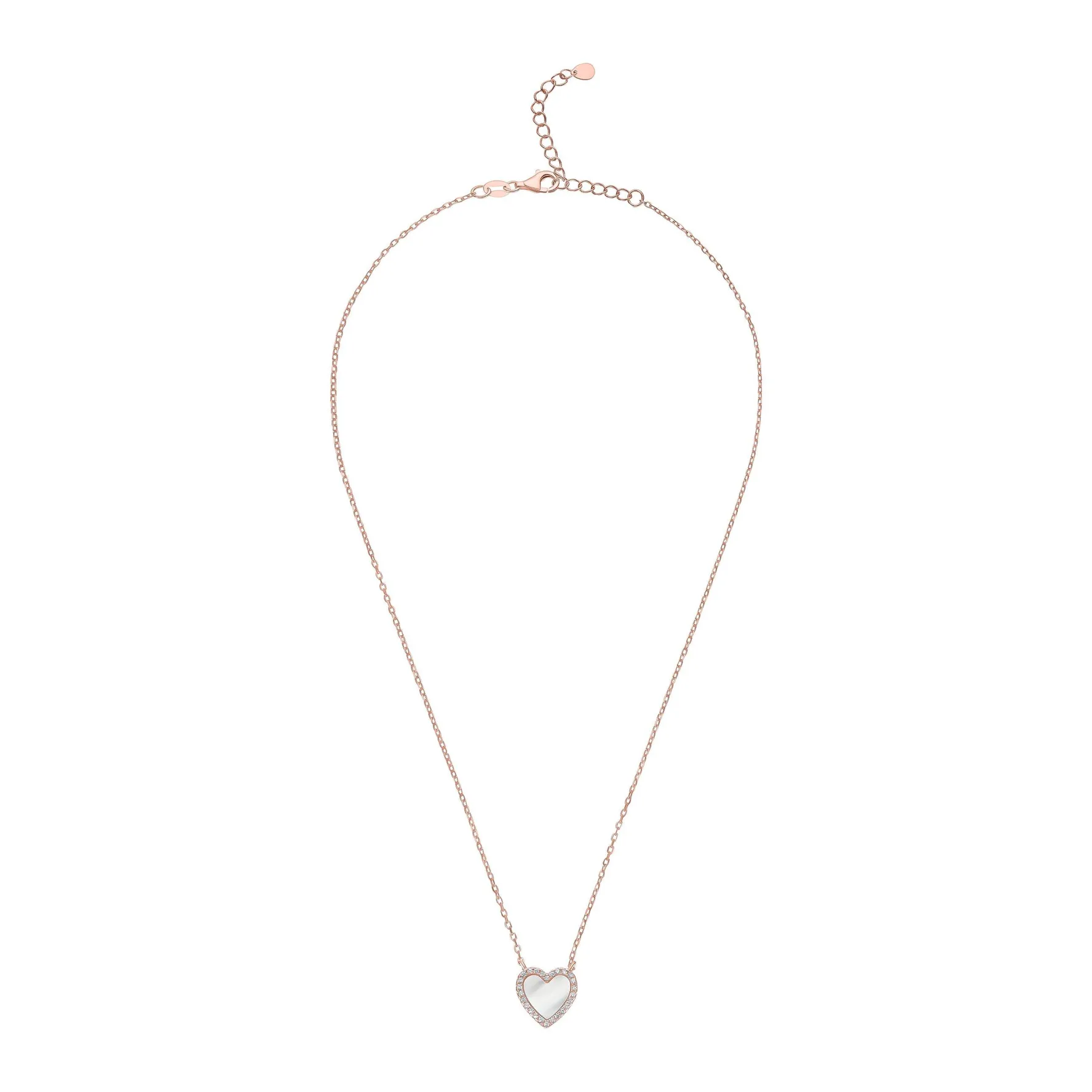 Beaverbrooks Rose Gold Plated Cubic Zirconia Mother of Pearl Heart Necklace