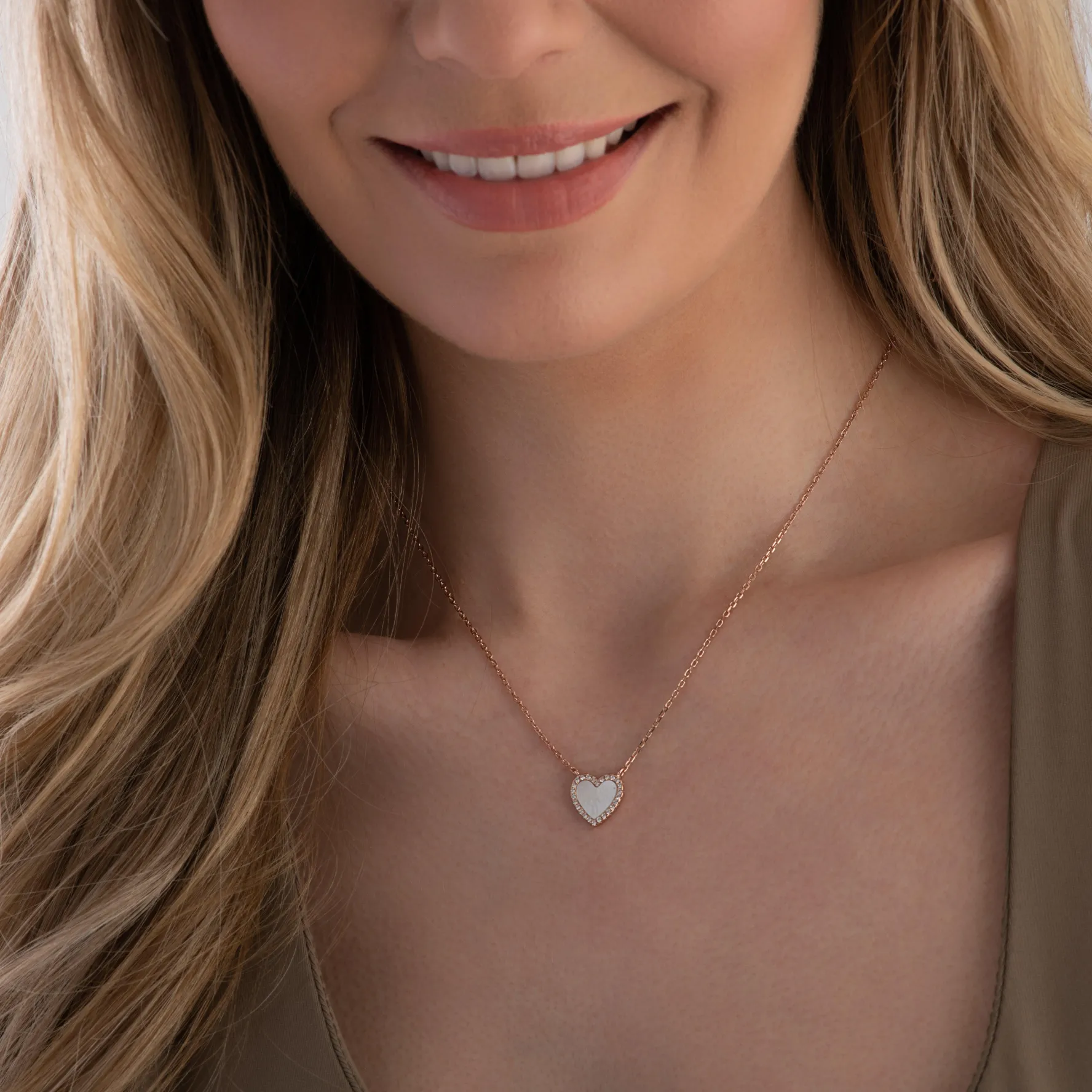 Beaverbrooks Rose Gold Plated Cubic Zirconia Mother of Pearl Heart Necklace