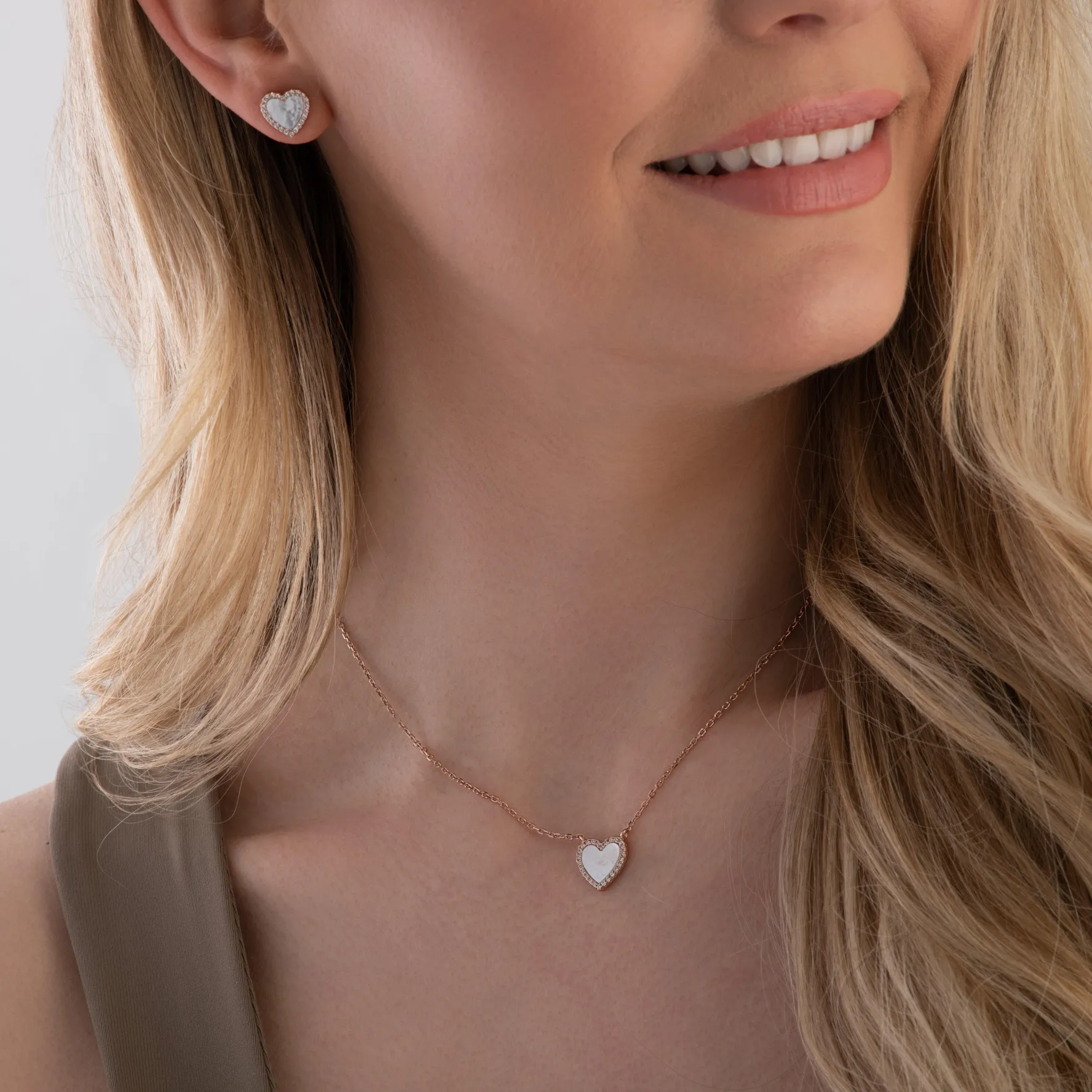 Beaverbrooks Rose Gold Plated Cubic Zirconia Mother of Pearl Heart Necklace