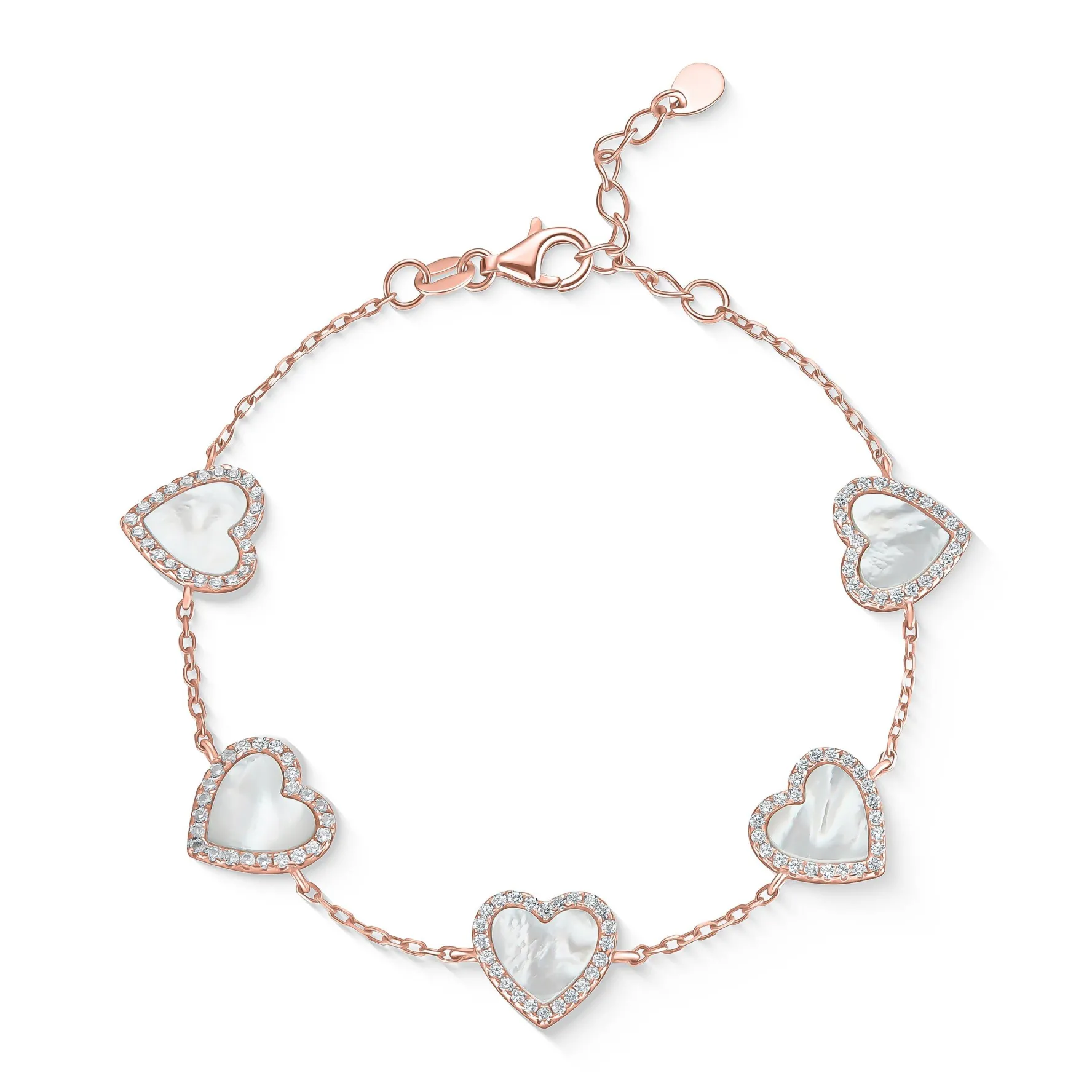 Beaverbrooks Rose Gold Plated Cubic Zirconia Mother of Pearl Heart Bracelet