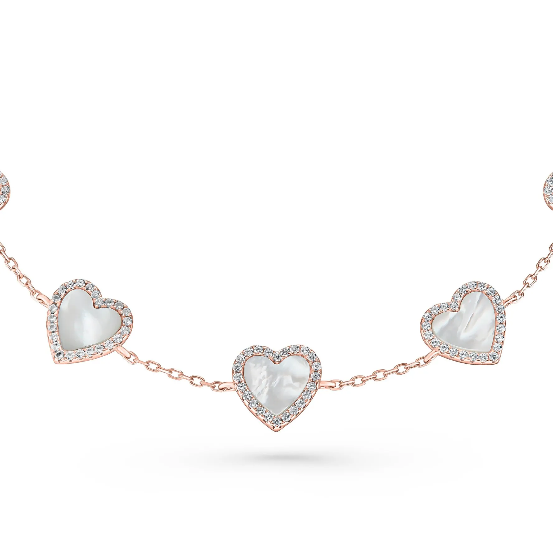 Beaverbrooks Rose Gold Plated Cubic Zirconia Mother of Pearl Heart Bracelet