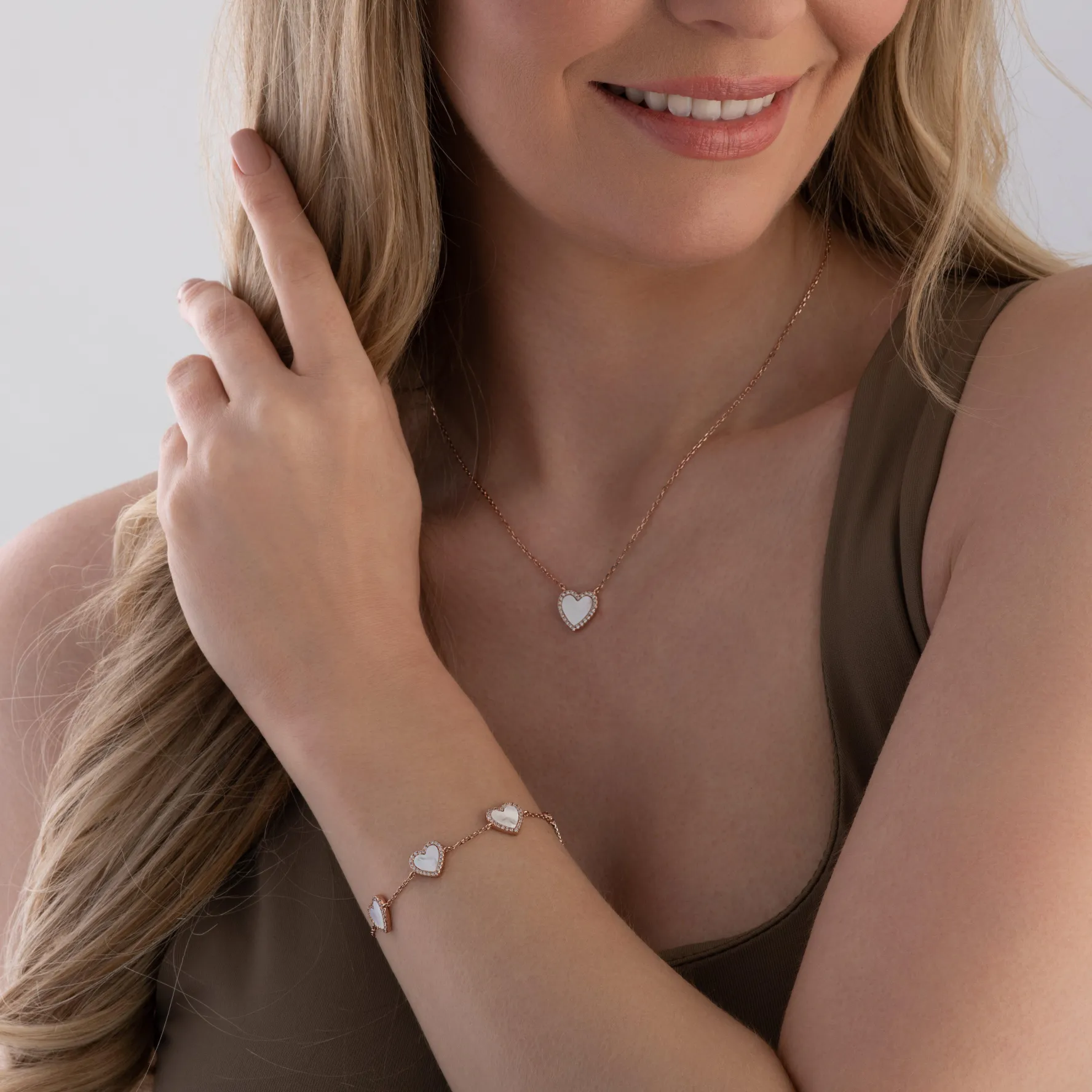 Beaverbrooks Rose Gold Plated Cubic Zirconia Mother of Pearl Heart Bracelet