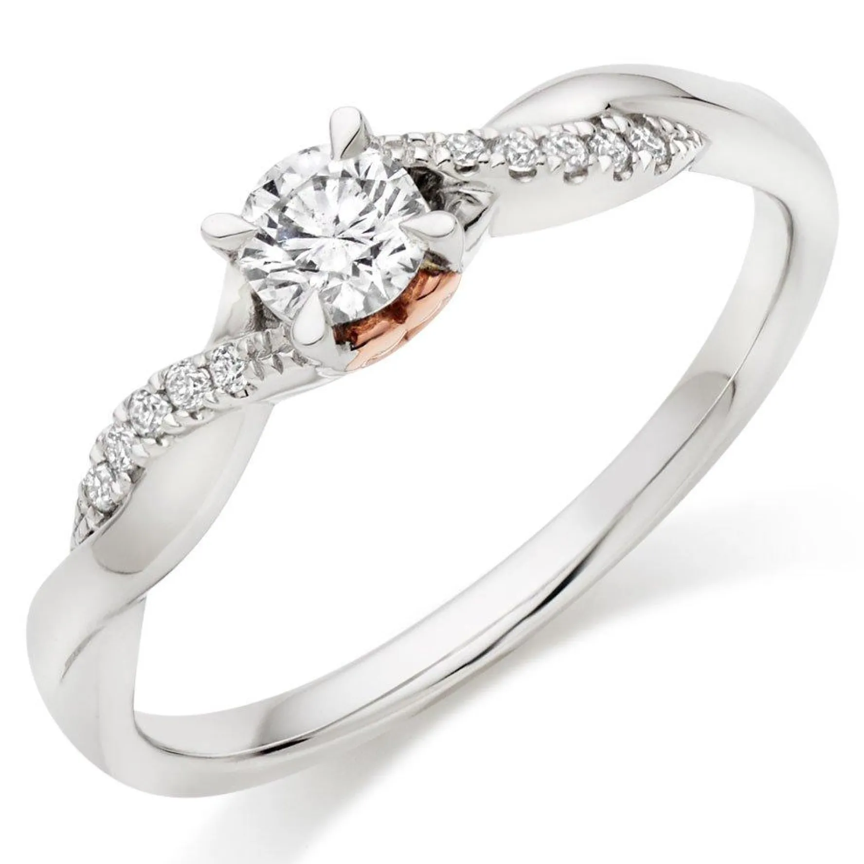 Beaverbrooks Rose Hearts 18ct White Gold and Rose Gold Diamond Solitaire Ring
