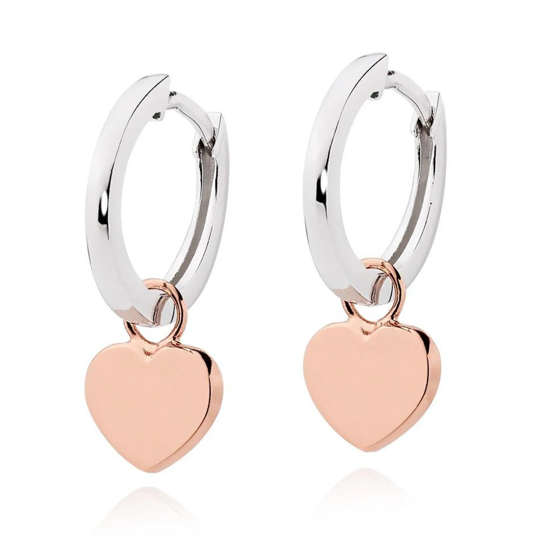 Beaverbrooks Silver and Rose Gold Plated Heart Huggie Hoop Earrings