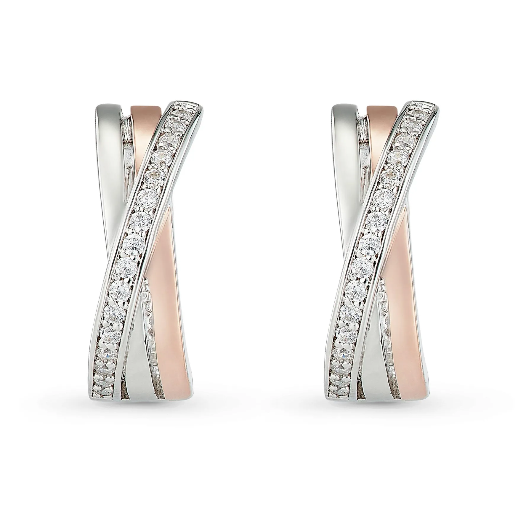 Beaverbrooks Silver and Rose Gold Plated Crossover Earrings