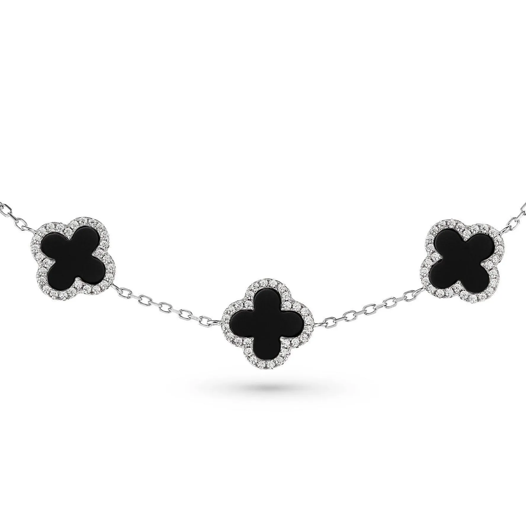 Beaverbrooks Silver Black Onyx Clover Men’s Bracelet
