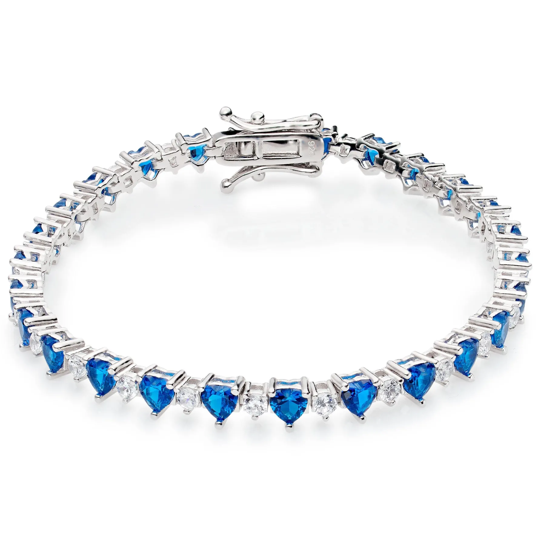 Beaverbrooks Silver Blue Cubic Zirconia Heart Tennis Bracelet