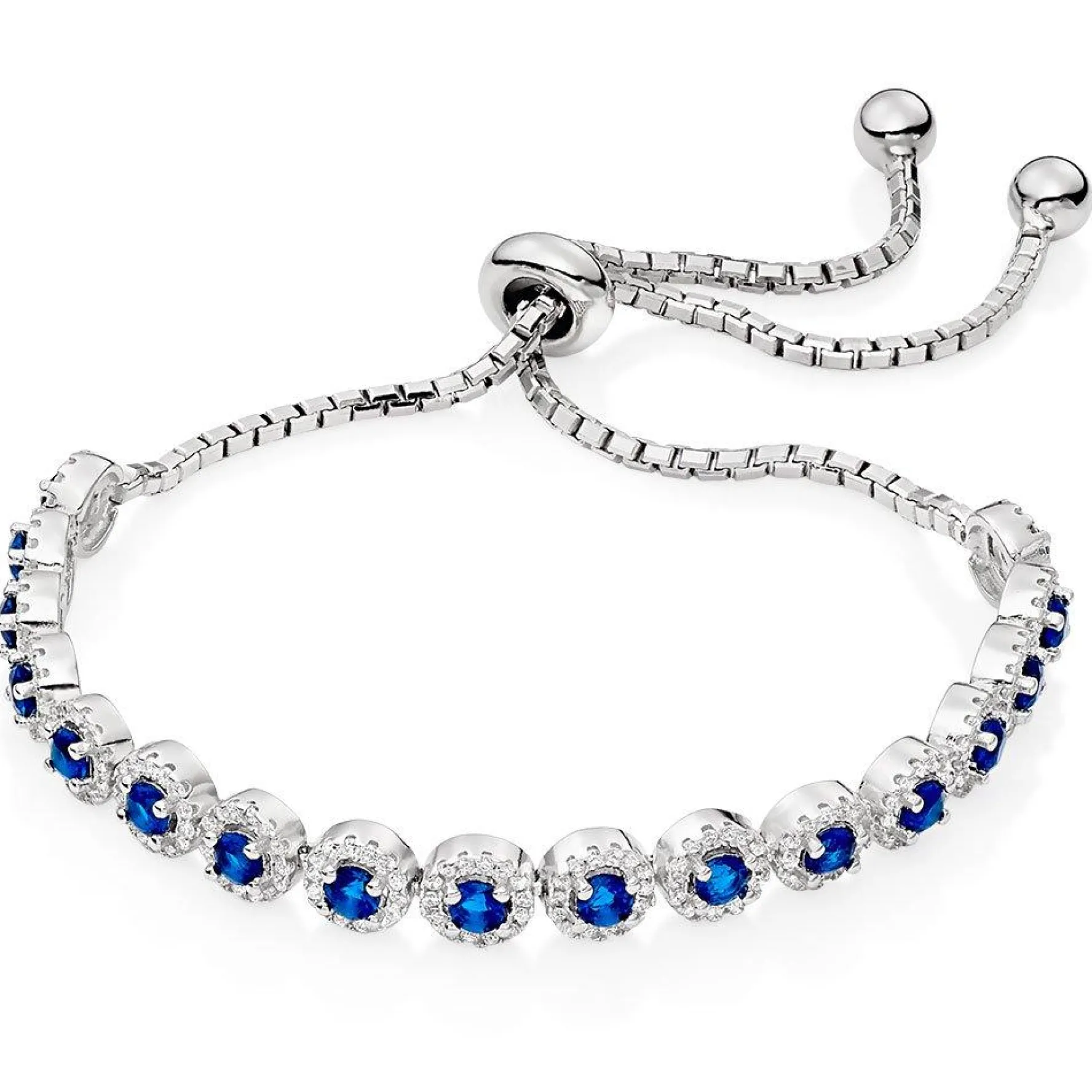 Beaverbrooks Silver Blue Cubic Zirconia Halo Slider Bracelet