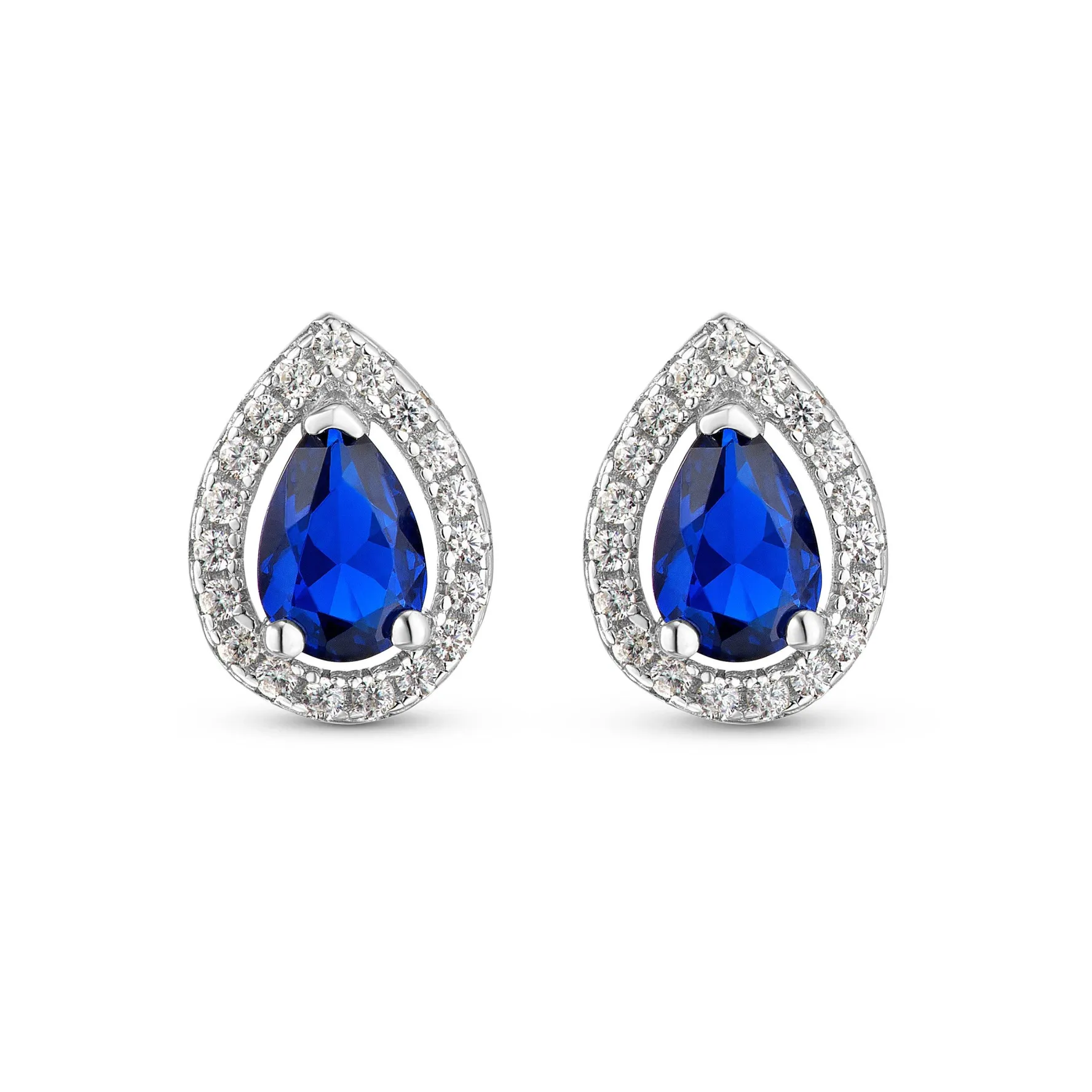 Beaverbrooks Silver Cubic Zirconia Blue Halo Stud Earrings