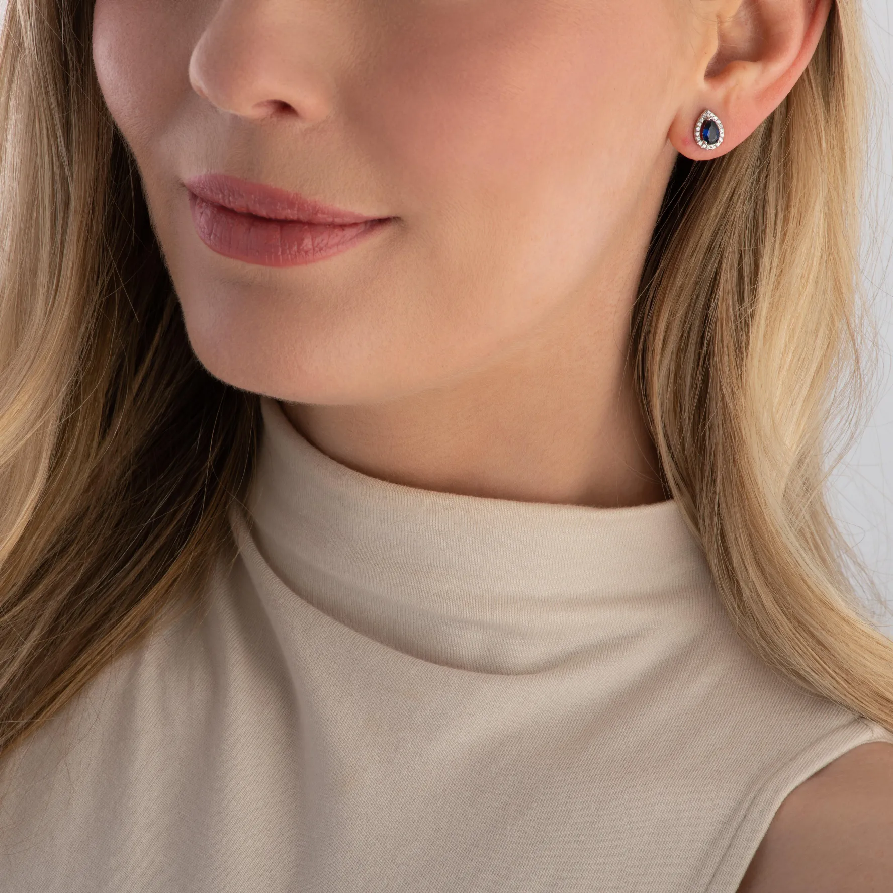 Beaverbrooks Silver Cubic Zirconia Blue Halo Stud Earrings