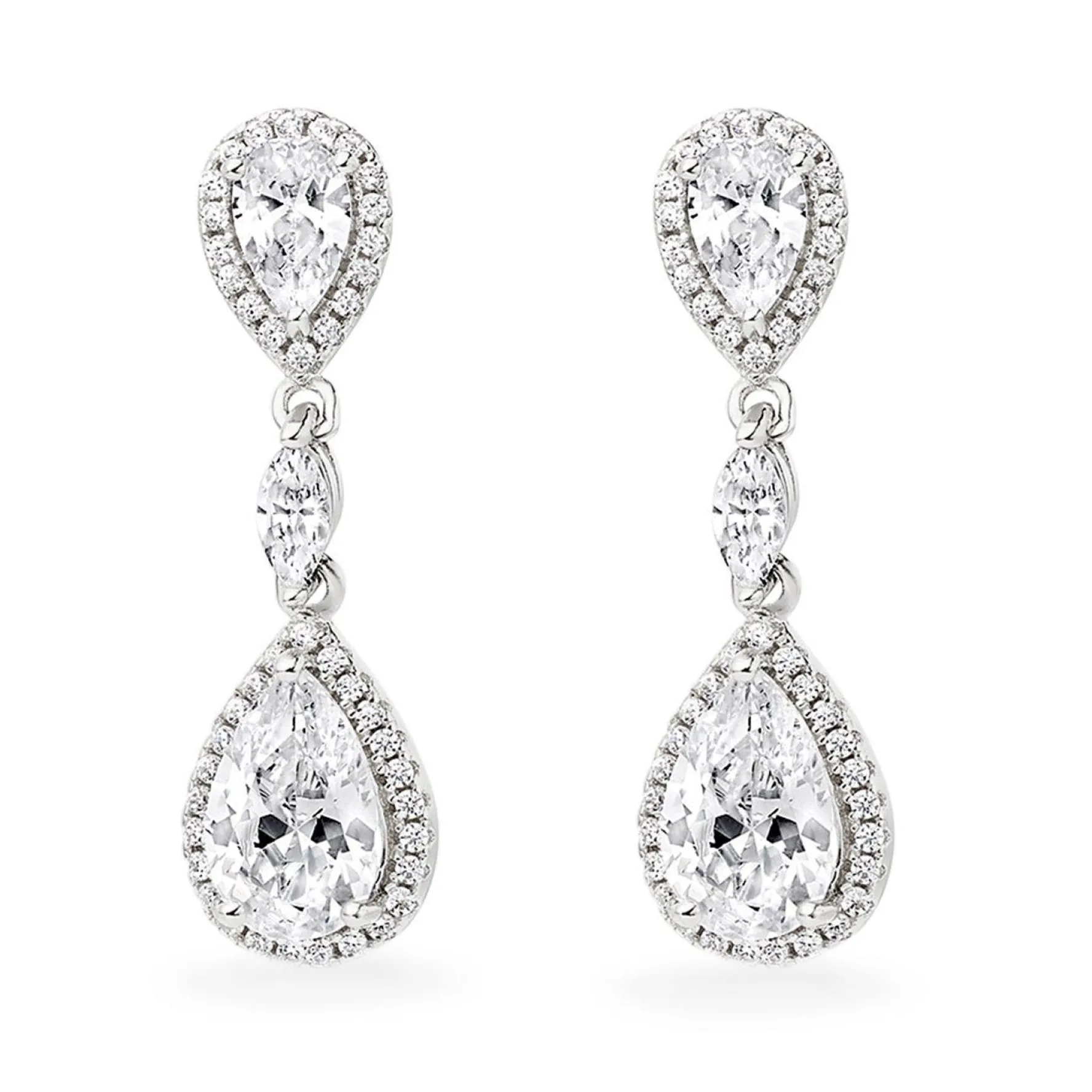 Beaverbrooks Silver Cubic Zirconia Halo Drop Earrings