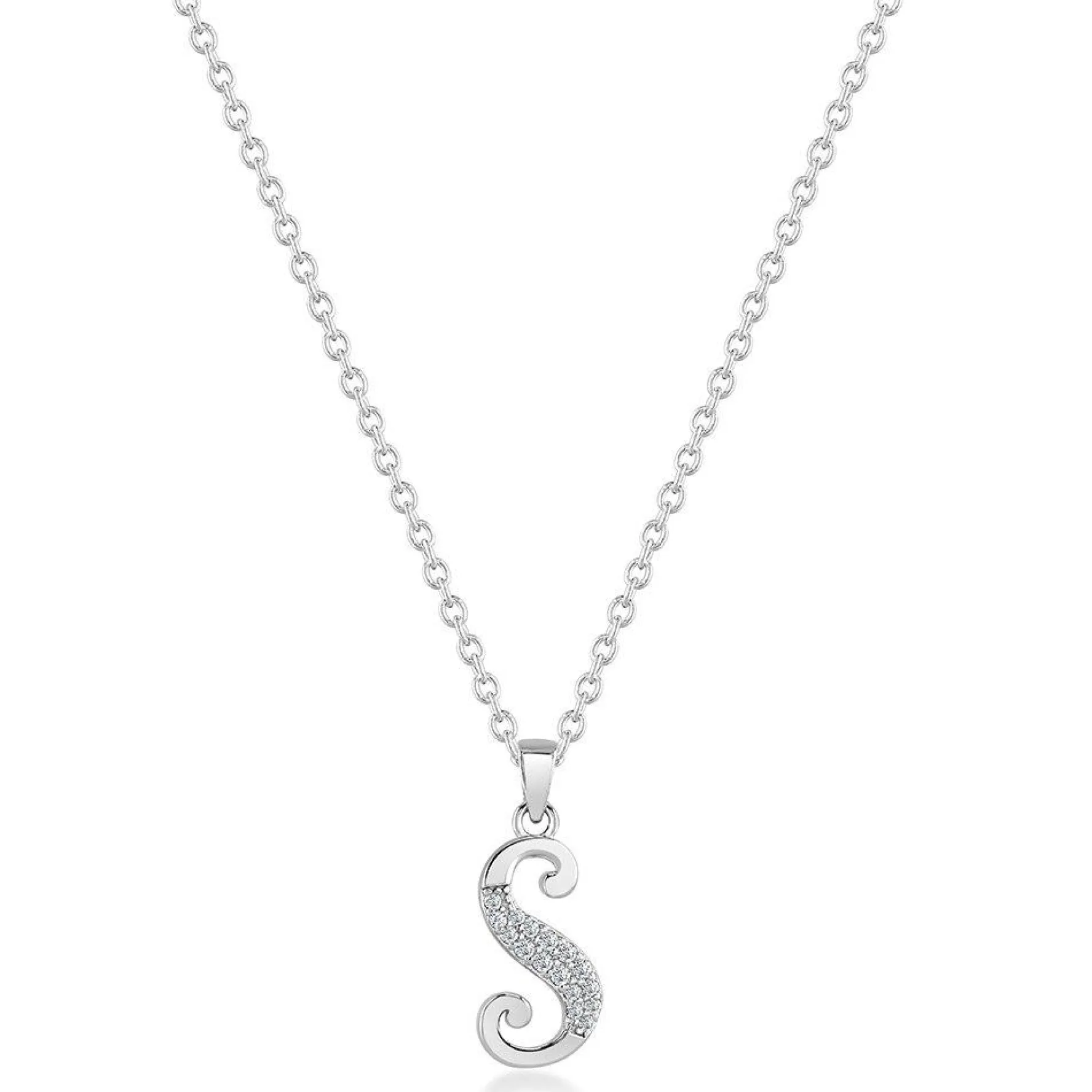 Beaverbrooks Silver Cubic Zirconia Initial S Pendant