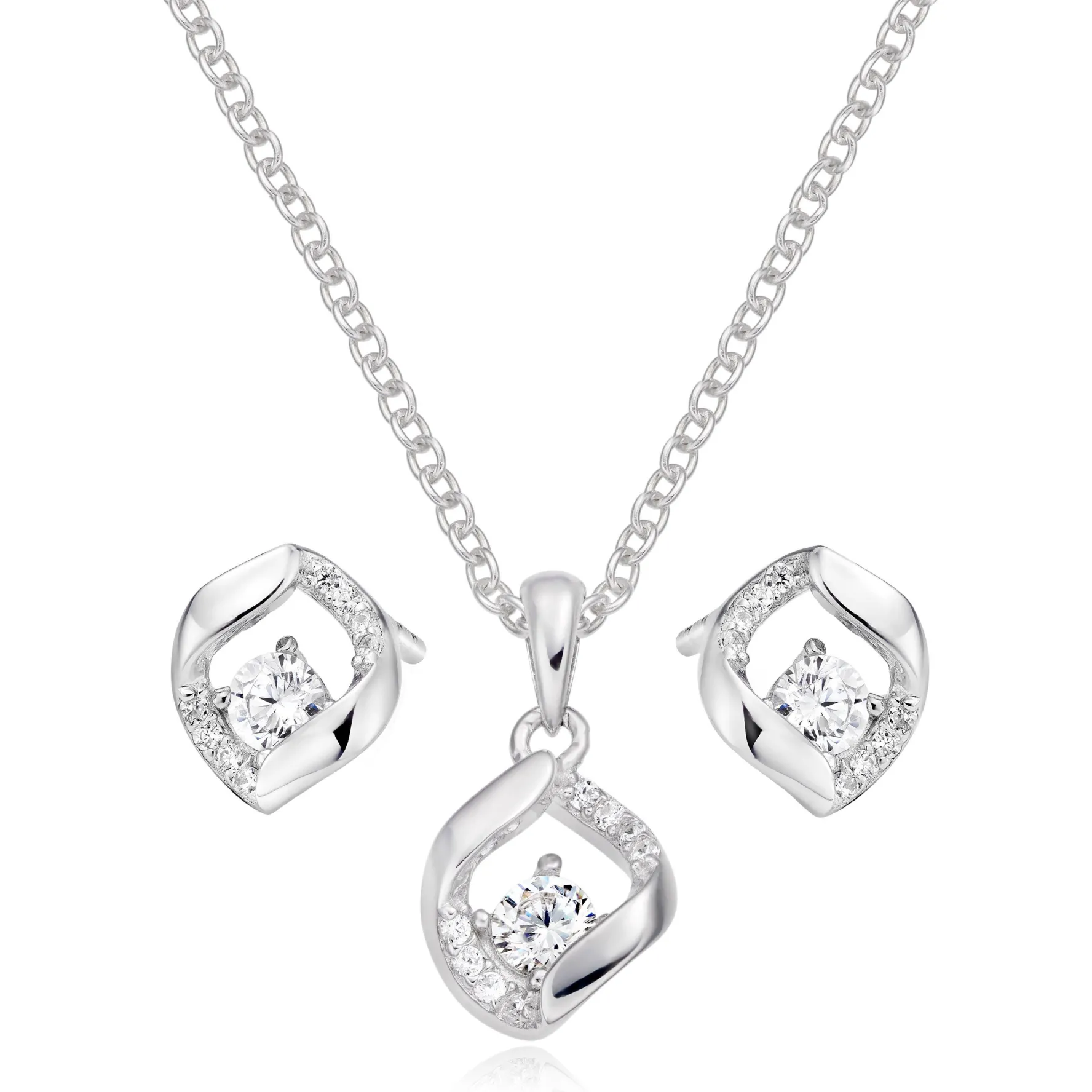 Beaverbrooks Silver Cubic Zirconia Necklace and Earrings Set