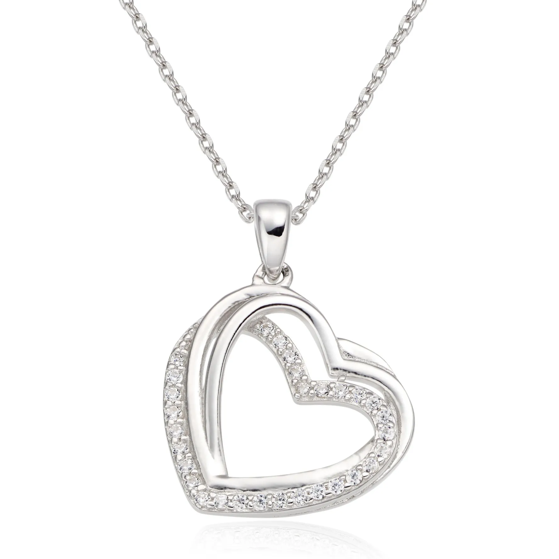 Beaverbrooks Silver Cubic Zirconia Heart Pendant