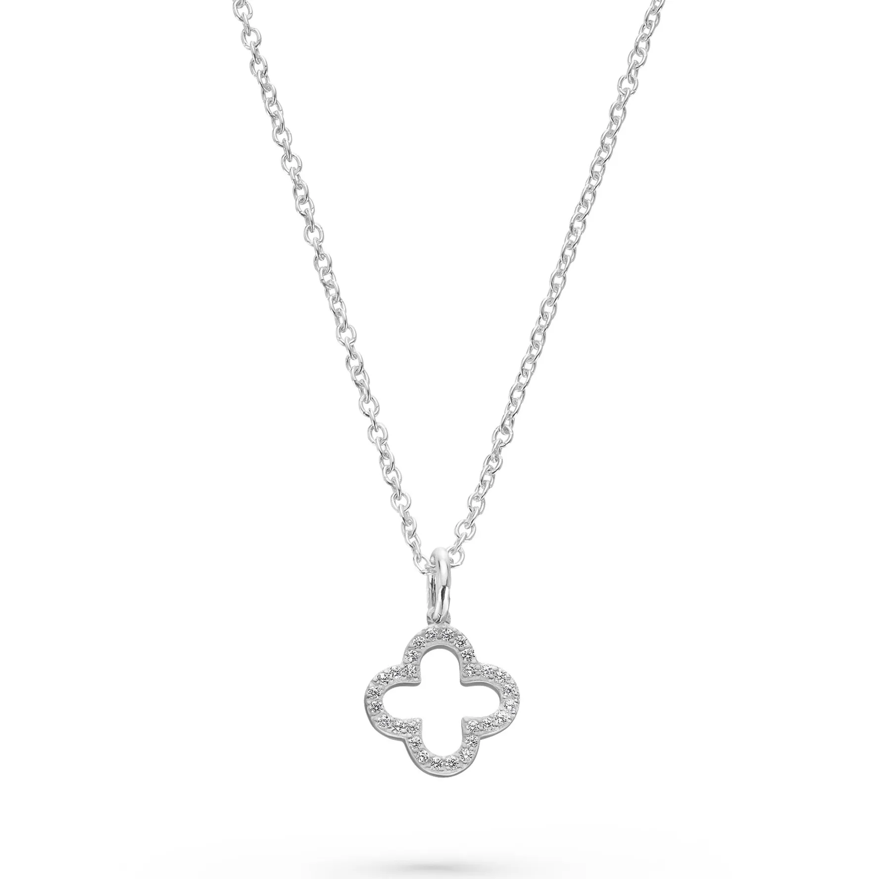 Beaverbrooks Silver Cubic Zirconia Open Clover Pendant