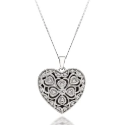 Beaverbrooks Silver Cubic Zirconia Heart Locket Pendant