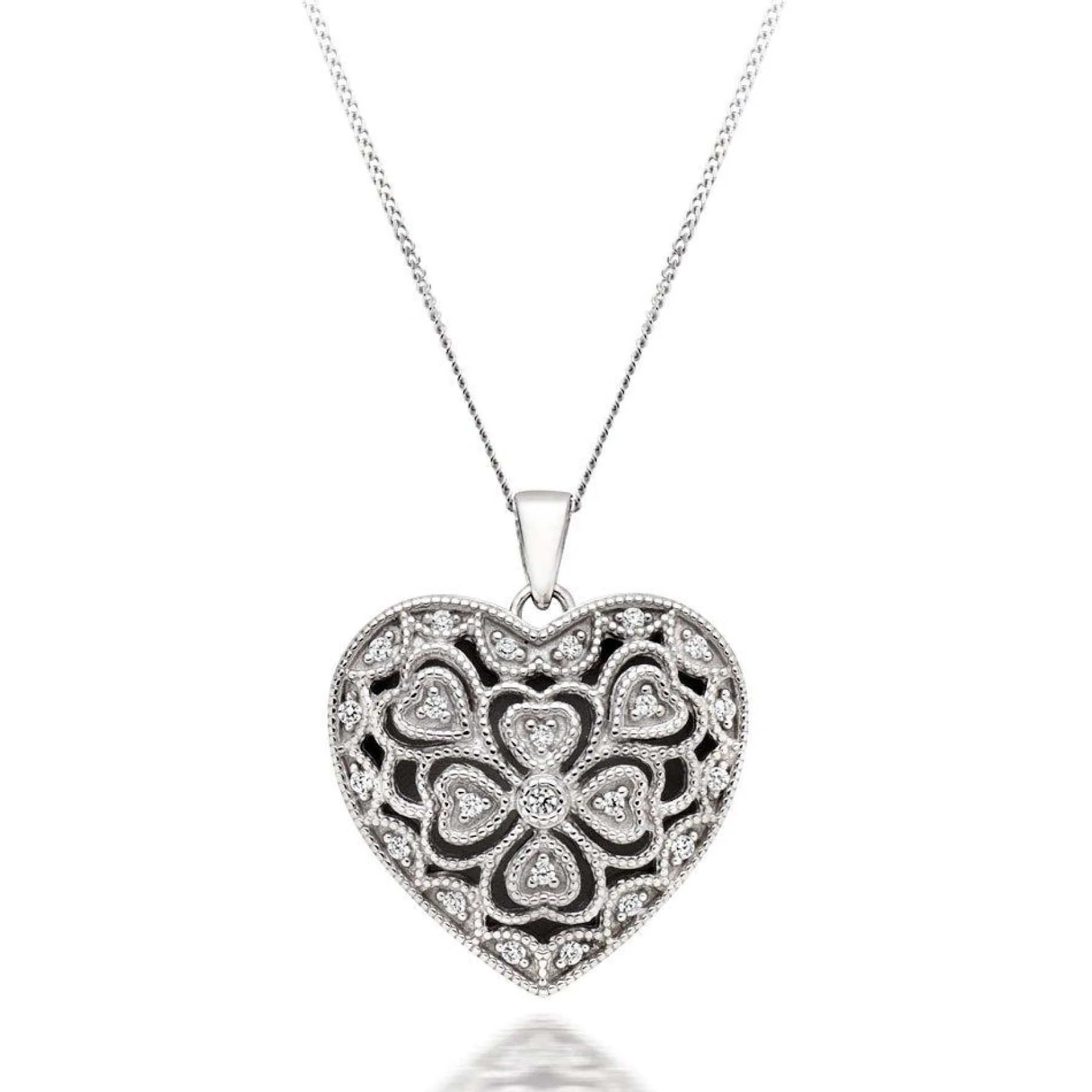 Beaverbrooks Silver Cubic Zirconia Heart Locket Pendant