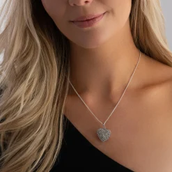Beaverbrooks Silver Cubic Zirconia Heart Locket Pendant